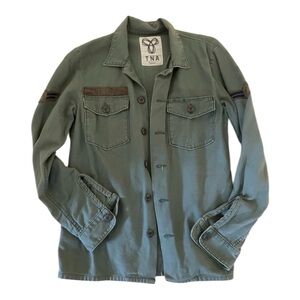 TNA Sz S Olive Green Cotton Military Shirt Jacket By Aritzia